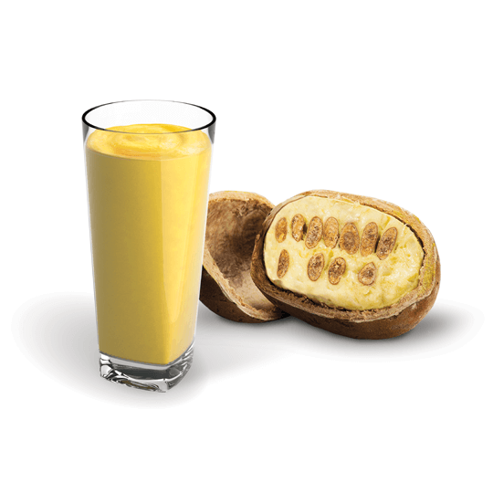 Capuacu puree in a glass with whole fruit